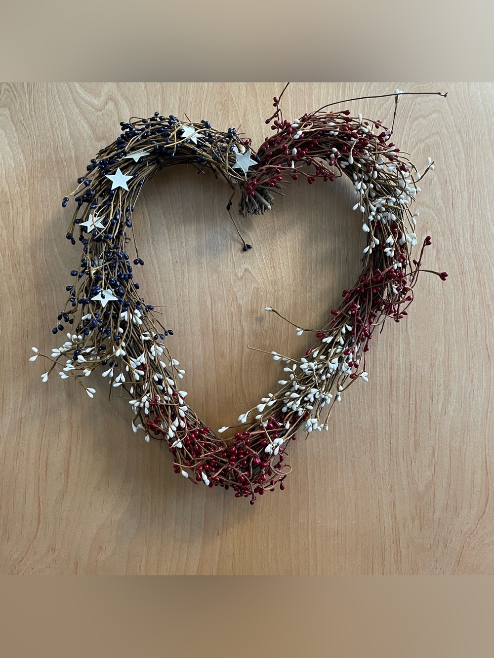 Patriotic Americana 4th of July/Memorial Day Berry and Grapevine Heart Wreath